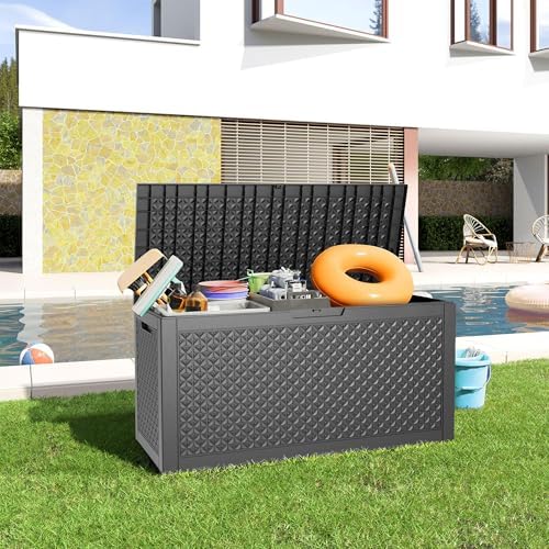 Vixzen 100 Gallon Deck Boxes Outdoor Waterproof, Lockbale Outdoor Storage Box for Patio Cushions Storage Furniture, Garden Tools, Pool Supplies, Weatherproof and UV Resistant (Black, 100 Gallon) - Image 2