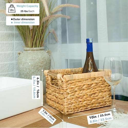 Small Wicker Baskets for Organizing Bathroom, Hyacinth Baskets for Storage, Wicker Storage Basket with Wooden Handle, Decorative Small Basket 10 x 7.5 x 6.3 inches - 3 Pack - Image 2