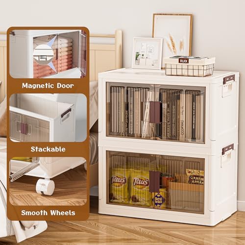 60GAL/240QT 4 tier large stackable storage bins with lid and wheels, collapsible storage bins plastic with doors，suit for clothes, closet, home and office - Image 5