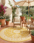 Rugs.com - Outdoor Aztec Rug – 10 Ft Round Yellow Washable Indoor/Outdoor Rug – Flatweave Tribal Design for Patios, Decks, and Porches by Rugscom