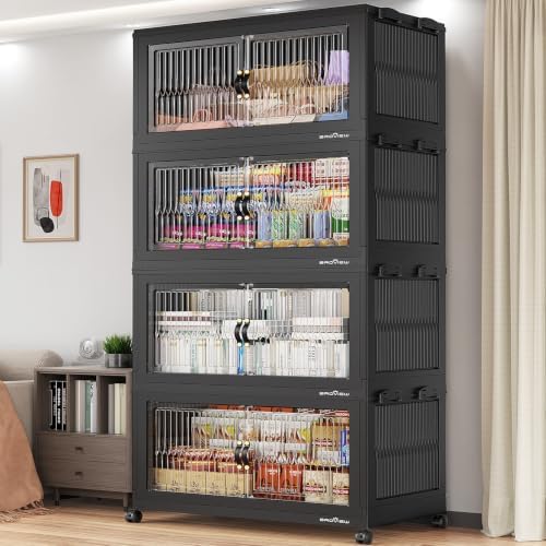 BROVIEW 800Qt Stackable Storage Bins with Lid for Home Dorm, 4Pack Black by BROVIEW-EnjoytheArtofLife