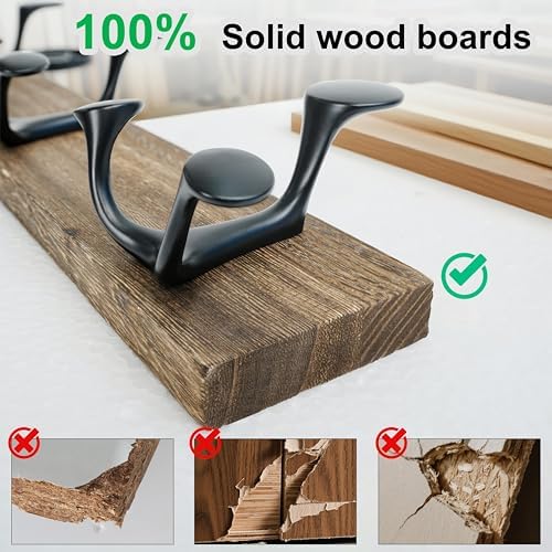 WEBI Coat Rack Wall Mount,24" Solid Wood Coat Hooks Wall Mounted Coat Hanger,16" Hole to Hole,Heavy Duty Hook Rack Rail,4 Triple Hooks for Hanging Coats,Jacket,Clothes,Hat,Weathered Brown,2 Packs - Image 5
