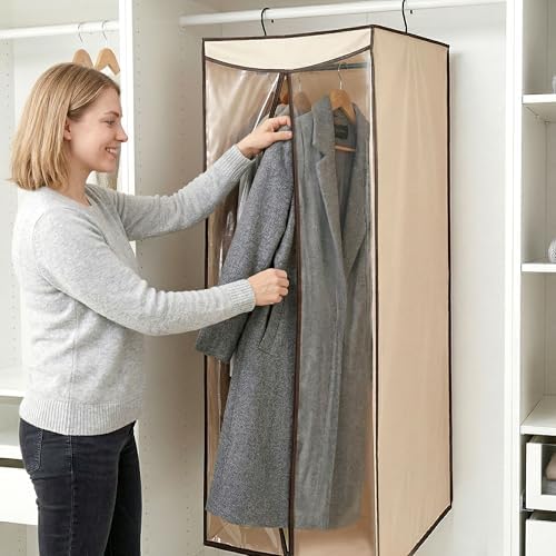 STORAGE MANIAC Garment Bags for Hanging Clothes, 57-Inch, Beige, 2-Pack - Image 6
