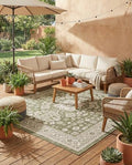 Rugs.com - Outdoor Aztec Rug – 8 Ft Square Green Washable Indoor/Outdoor Rug – Weather Resistant Flatweave for Patios, Decks, and Porches by Rugscom