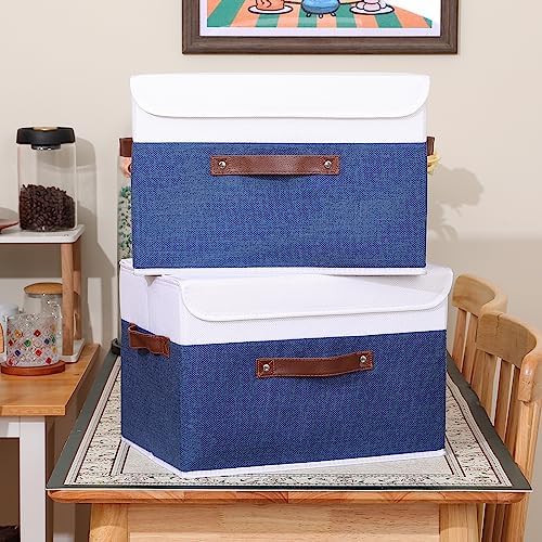 ANMINY Fabric Storage Box Bins with Lids, Blue White, 15"x10"x10", 4 Pack - Image 7