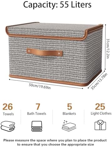 Tuza 2 Pack Storage Bins with Lids, Collapsible Closet Organizer Container, Fabric Organizer Box with Handles, Decorative Storage Boxes with Lids for Organizing Clothes, Sheet, Light Grey, Extra Large - Image 2