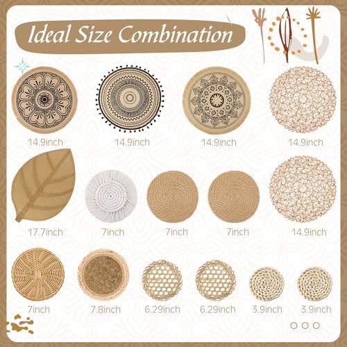 15 Pcs Boho Wall Basket Decor Woven Rattan Seagrass Wall Decor Hanging Rustic Farmhouse Round Handmade Wicker Decoration, Western Art for Living Room Kitchen Bedroom Home Nursery - Image 3