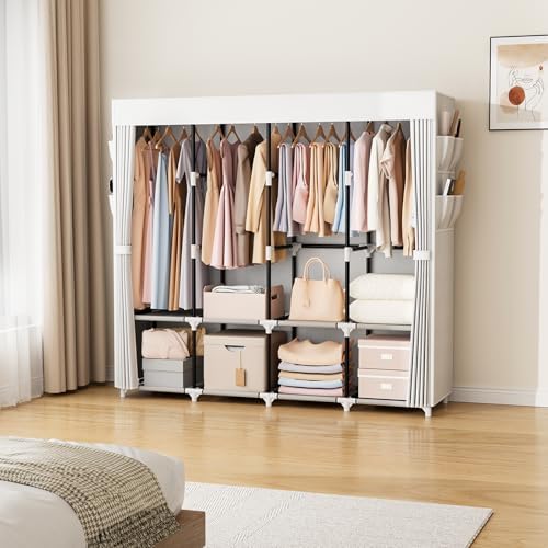 VTRIN Portable Closet for Hanging Clothes 67 Inch Wide Large Capacity Portable Wardrobe Closet with Cover, 4 Storage Shelves and 4 Hanging Rod Sturdy Free Standing Closet for Bedroom, White - Image 2