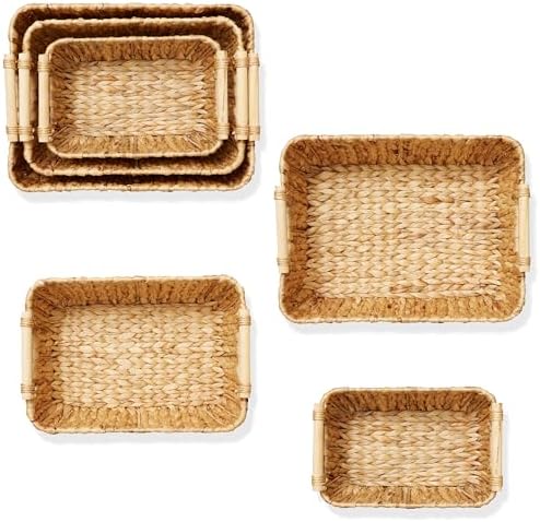 Casafield Set of 3 Water Hyacinth Oval Storage Baskets with Wooden Handles - Small, Medium, Large - Woven Nesting Basket Organizers - Image 6