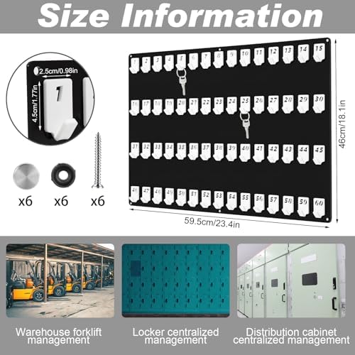 Beeveer Acrylic Key Holder Board with 60 Hooks, Wall Mount Organizer, Black - Image 3