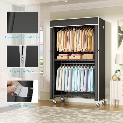 FUTASSI Clothing Rack with Cover, P1C Rolling Closets with Wheels - Image 3