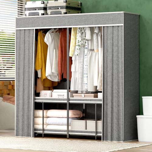 Umeiga Heavy Duty Portable Closet with Cover 1200Ibs Foldable Covered Clothes Rack for Hanging Armoire Wardrobe Closet System Freestanding Coat Storage Garment Racks 71" W x 71" H x 20" D - Image 4