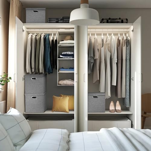 Linen Storage Bins with Lids,13 x 13 Inch Foldable Fabric Cube Baskets Boxes Organizer for Closet, Shelves, and Home. (Gray, (13x13) 4 pack) - Image 5