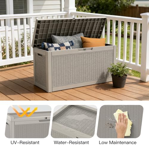 Mars Villa Deck Box, Waterproof Outdoor Storage Box, 60 Gallon, Grey - Image 4