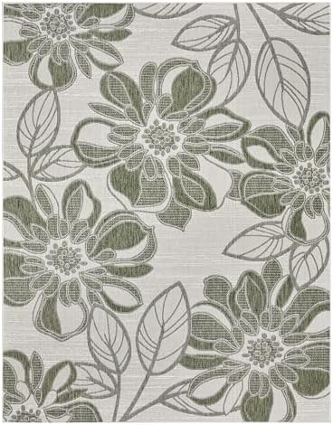 Gertmenian Indoor Outdoor Casual Area Rug - 6x9 Medium, Fade Resistant, Ideal for High Traffic in Living Room, Bedroom, Patio - Woodbury Floral, Green, 28806 by Gertmenian