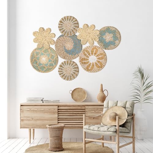 Xuhal 8 Pcs Boho Wall Basket Decor Decorative Bulrush Woven Basket Wall Decor Rustic Farmhouse Hanging Baskets for Kitchen Rustic Home Summer Decorations - Image 6