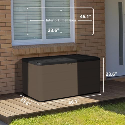 ZZM 110 Gallon Lockable Resin Deck Box, Waterproof Outdoor Storage Box for Patio Cushion Storage Cabinet and Tools Storage, Coffee - Image 4