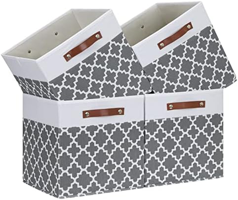 Temary Cube Storage Bins 13x13 - 4 Pack Cube Storage Bins for Shelf with Handles (Grey Lattice) by TEMARY