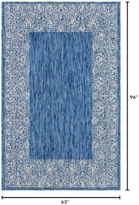 Unique Loom Outdoor Border Collection Area Rug - Floral Border (5' 1" x 8' Rectangle, Blue/ Ivory) - Image 2