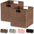 Vagusicc Wicker Basket, Set of 2 Hand-Woven Paper Rope Storage Baskets for Organizing, Foldable Cubby Storage Bins, 11 Inch Large Wicker Storage Basket, Square Baskets Cube Storage Organizer, Brown by Vagusicc