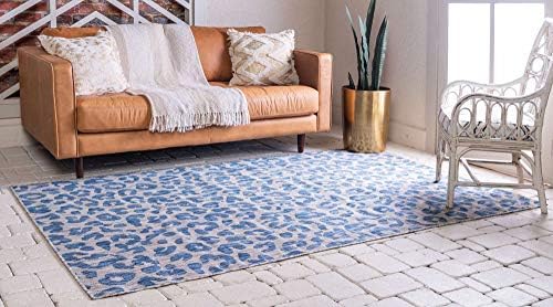 Unique Loom Outdoor Safari Collection Area Rug - Leopard (5' 1" x 8' Rectangle, Blue/ Gray) - Image 2