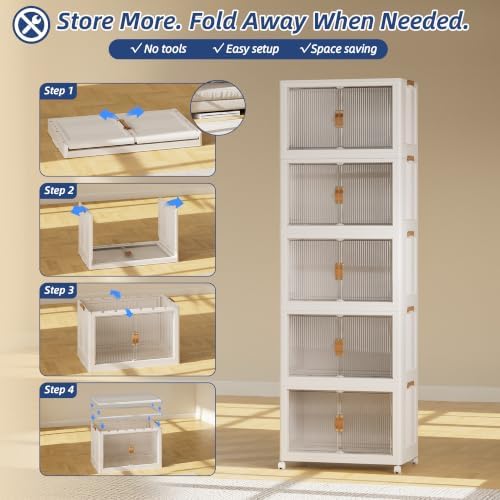 SAILUN Stackable Storage Bins with Lid, 519QT 5Pack Beige - Image 7