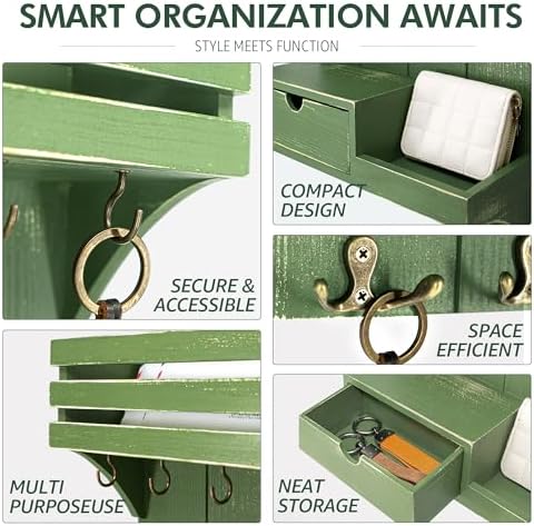 Rebee Vision Key Holder Wall Mount with 9 Key Hooks for Home Decor, Green - Image 6