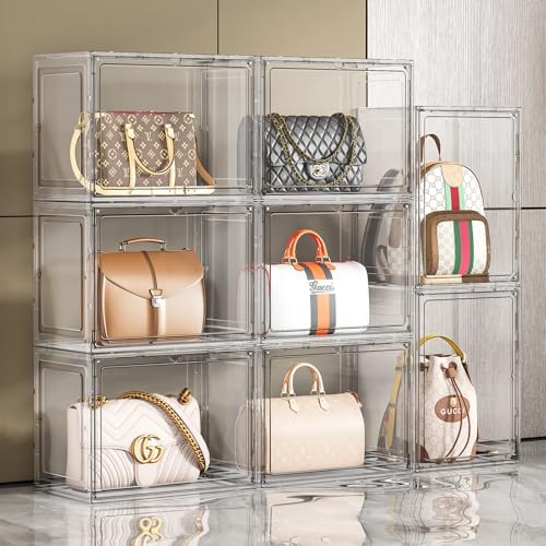 5 Pack Purse Organizer for Closet, Handbag Storage Organizer Stackable Display Case with Magnetic Door, Closet Storage Bins for Handbag, Purse, Backpack, Collectibles, White - Image 4