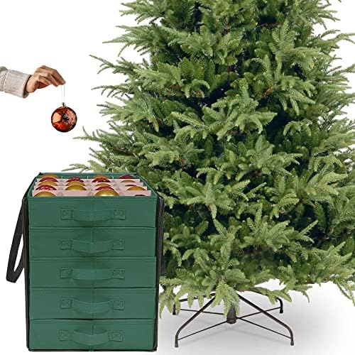 ProPik Christmas Ornament Storage Boxes with Dividers - 5 Separate Trays - Ornament Holder - Keeps 100 Holiday Ornaments - Durable Carrying Bag Handles Organizer Storage Box (Green) - Image 5