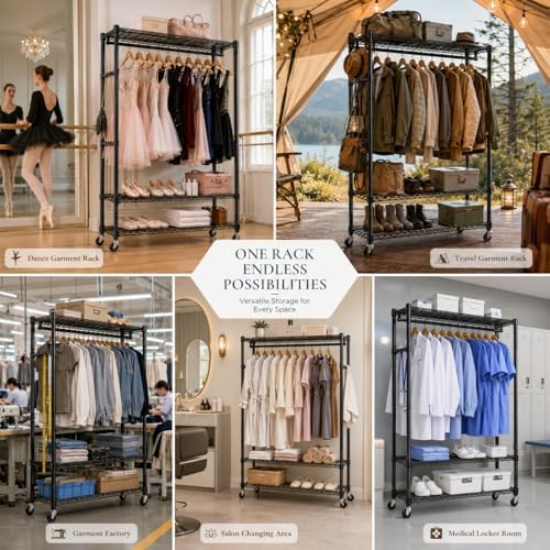 Clothes Rack Heavy Duty Rolling Closet for Hanging Clothes - Image 4
