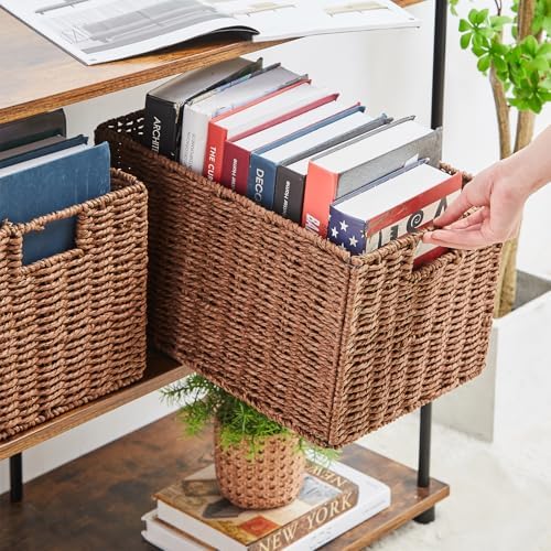 Vagusicc Large Wicker Storage Basket, Set of 2 Baskets for Organizing Brown - Image 5