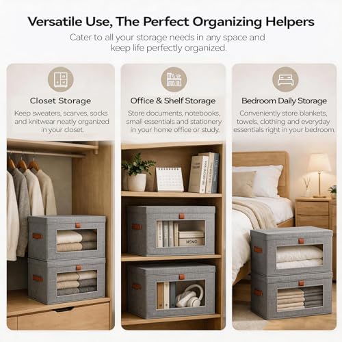 6-Pack Collapsible Stackable Storage Bins with Lids, Grey - Image 5