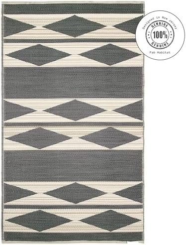 Fab Habitat Outdoor Rug - Waterproof, Fade Resistant, Crease-Free - Premium Recycled Plastic - Geometric Tribal - Patio, Deck, Porch, Balcony, Laundry Room - Cairo - Natural & Black - 4 x 6 ft - Image 3