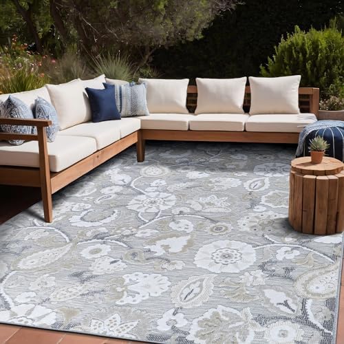 Luul Home Floral Indoor Outdoor Rugs 8x10 Large Area Rug for Living Room, Patio Decor, Kitchen, and Entryway Rug, Washable Stain Resistant Outside Carpet Beige 8 x 10 - Image 7
