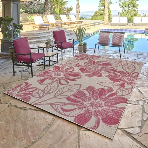 Gertmenian Indoor Outdoor Casual Area Rug - 8x10 Large, Fade Resistant, Ideal for High Traffic in Living Room, Bedroom, Patio - Woodbury Floral, Fushia, 28811 - Image 2