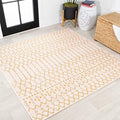 Eyely Moroccan Woven Square Rug 5X5 Cream/Yellow, Indoor Outdoor Rug by eyely