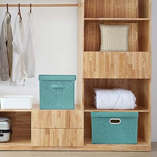 TYEERS Large Storage Bins with Lids, Collapsible, Washable, Fabric Storage Boxes for Organizing, 17.3x11.8x11.4 inches, 5 Pack, Aqua Deep - Image 4
