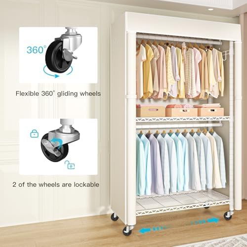 FUTASSI White Clothing Rack with Beige Cover, P1C Rolling Closets - Image 4