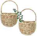 Wall Hanging Baskets Set of 2, Water Hyacinth Woven Basket, Flat Back Hanging Baskets for Plants & Flowers, Semi-Round Wall Decor for Garden, Porch, Bathroom & Kitchen by Storagether