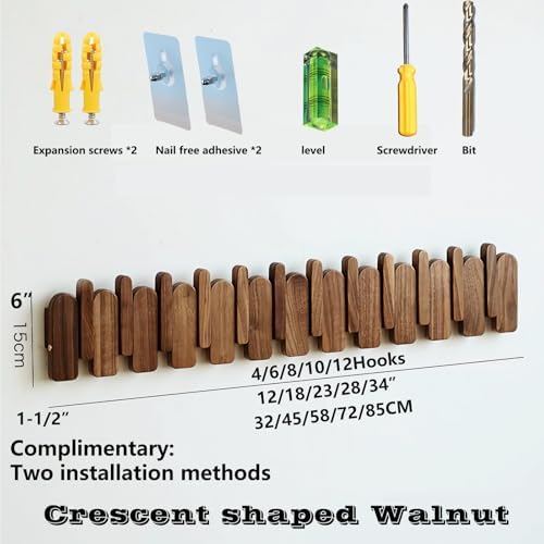Wall Mounted Piano Key Hanger | Flip Style Hook | Entrance Wall Art Hook, Made of Oak Wood (3 Times Painted, 4 Times Polished) (Arc Walnut, 12Hooks) - Image 5