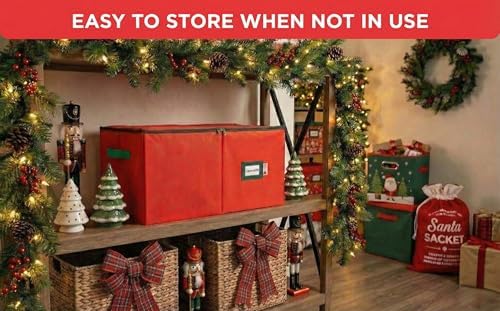 Christmas Ornament Storage Container with Dividers - Box Stores Up to 54 Ornaments, Zippered, Convenient, Adjustable, Large Organizer Bin to Protect Holiday Décor, Fits Most Standard Size, Red - Image 6