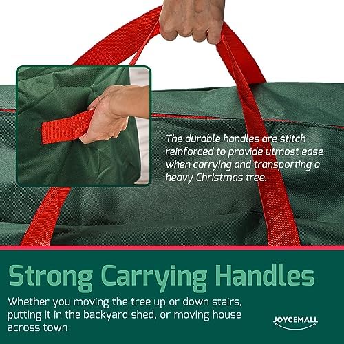 Christmas Tree Storage Bag Fits Up to 7.5 Feet Diassembled Tree, JOYCEMALL Heavy Duty Waterproof Artificial Xmas Tree Container Extra Large Moving Bag with Reinforced Handles & Dual Zipper - Green - Image 3