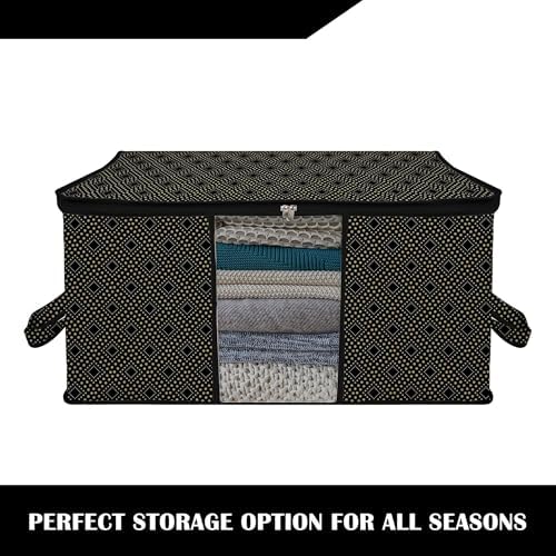 Kuber Industries (Pack of 8) Underbed Storage Bag | Golden-Dot | Large Blanket Organizer | Clothing Storage Bag | Clear Window & Handle Storage Bag | Kambal Storage Bag | Black - Image 7