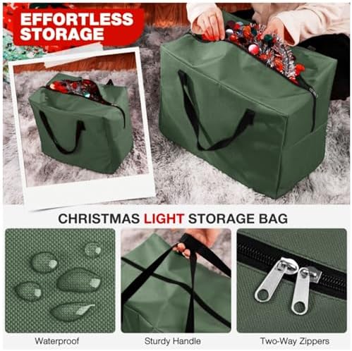 Christmas Tree Storage Bag Set 3pcs Artificial Xmas Tree Storage Bags for 7.5FT with Oxford Cloth Removable Design Convenient Carry Handles (Green) - Image 4