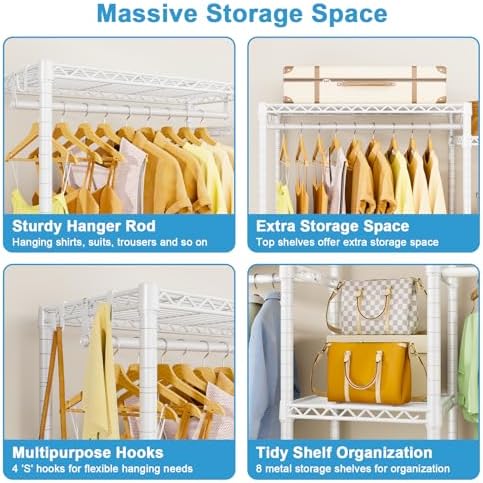 Ulif E4 Clothes Rack, Heavy-Duty Garment Rack Can Be L-Shaped Closet, White - Image 5