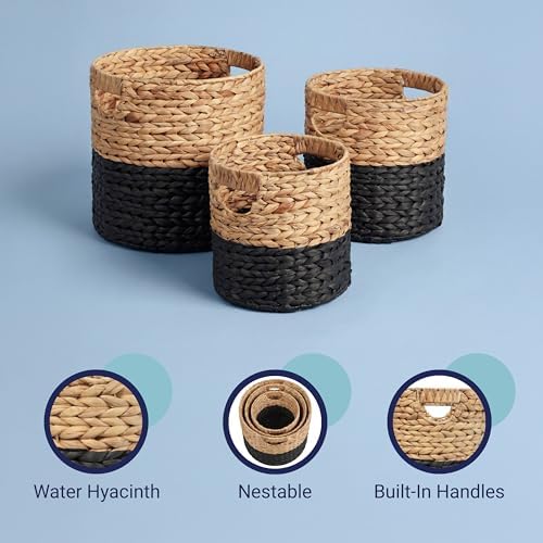 happimess Avery 3-Piece Cylinder Nesting Baskets 13", Black/Natural - Image 6