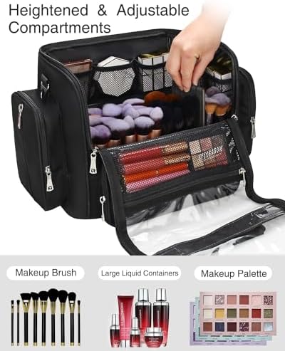 NAONAYA Makeup Brush Bag Extra Large Makeup Brush Case with 4 small bags Professional Makeup Artist Brush Holder Stand Up Organizer for Travel with Adjustable Dividers and Shoulder Strap - Image 4