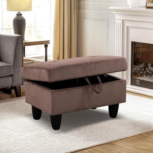 28.5'' Ottoman with Storage, Linen Ottoman Foot Rest for Living Room Upholstered Footstool, Perfect Storage Ottoman Bench Bag Floor Chair for Bedroom or Entryway, Brown - Image 3