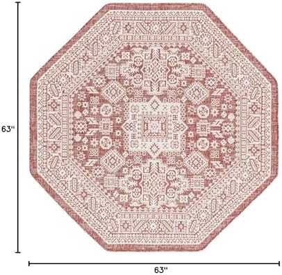 Rugs.com - Outdoor Aztec Rug – 5 Ft Octagon Rust Red Indoor/Outdoor Rug – Washable Stain-Resistant Flatweave for Patios, Decks, and Porches - Image 2