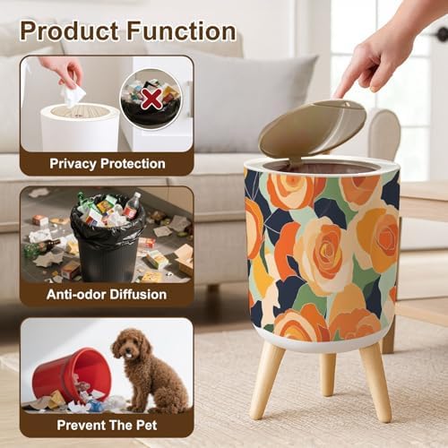 Trash Can with Lid Artistic Seamless Abstract Flowers Creative Collage Contemporary Small Garbage Can with Legs Waste Bin Press Cover Wastebasket for Kitchen Bathroom Living Room 7L/1.8 Gallon - Image 6